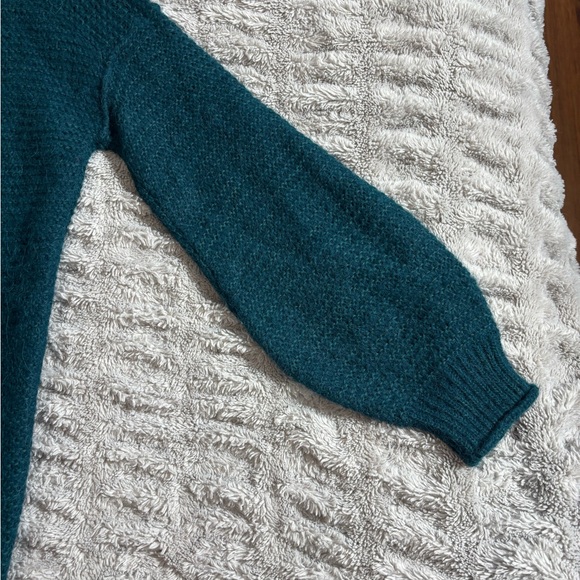 Free People Teal Alpaca Blend V-Neck Oversized Knit Sweater Medium - Picture 9 of 9